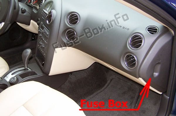 The location of the fuses in the passenger compartment: Pontiac Grand Prix (2004-2008)
