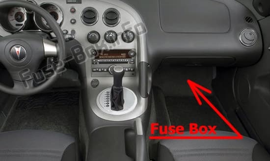The location of the fuses in the passenger compartment: Pontiac Solstice (2006-2010)