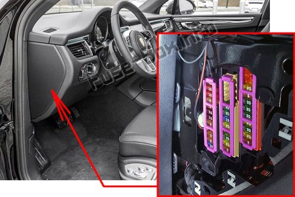 The location of the fuses in the passenger compartment: Porsche Macan (2014-2018)