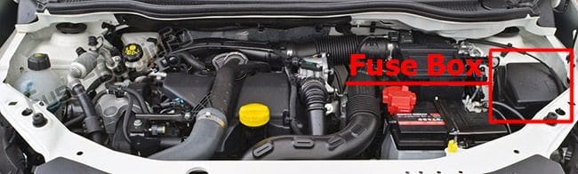 The location of the fuses in the engine compartment: Renault Captur (2013-2019)