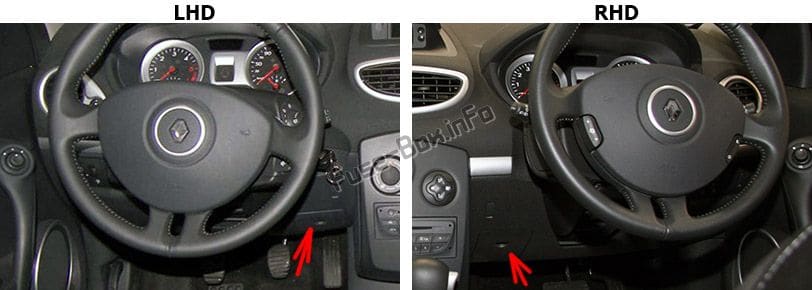 The location of the fuses in the passenger compartment: Renault Clio III (2006-2012)