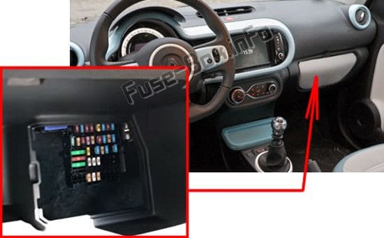 The location of the fuses in the passenger compartment: Renault Twingo III (2015-2019-..)