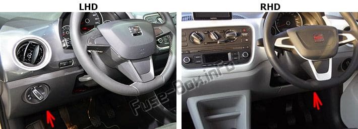 The location of the fuses in the passenger compartment: SEAT Mii (2012-2018...)
