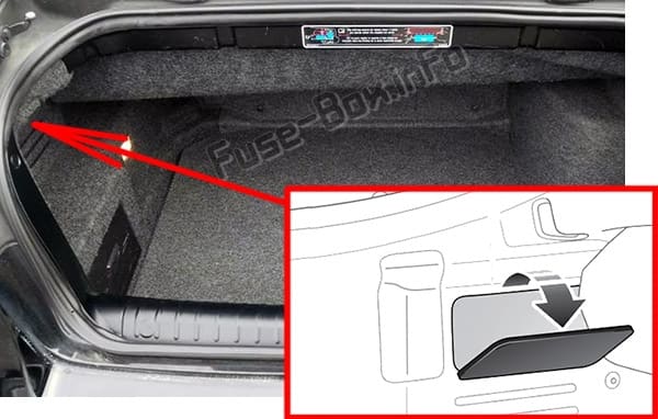 The location of the fuses in the luggage compartment: Saab 9-3 (2003-2014)