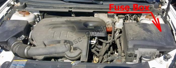 The location of the fuses in the engine compartment: Saturn Aura (2006-2009)