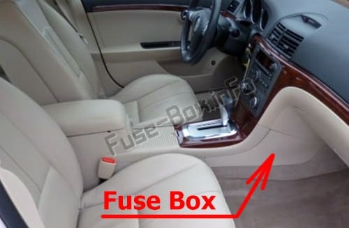 The location of the fuses in the passenger compartment: Saturn Aura (2006-2009)