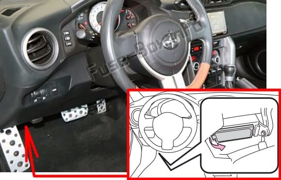 The location of the fuses in the passenger compartment: Scion FR-S (2012-2016)