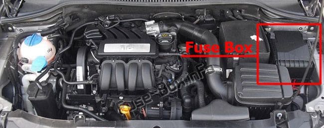 The location of the fuses in the engine compartment: SEAT Leon (2005-2012)