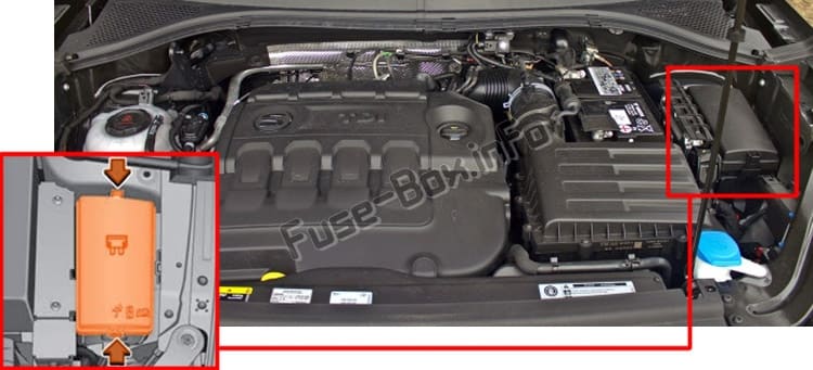 The location of the fuses in the engine compartment: Seat Tarraco (2019)