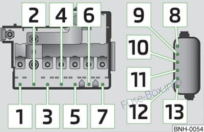 Under-hood fuse box diagram (ver.2): Skoda Rapid (2012, 2013, 2014, 2015)