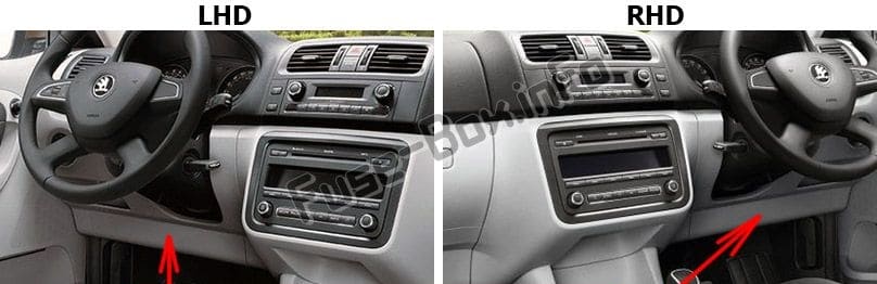 The location of the fuses in the passenger compartment: Skoda Roomster (2006-2015)