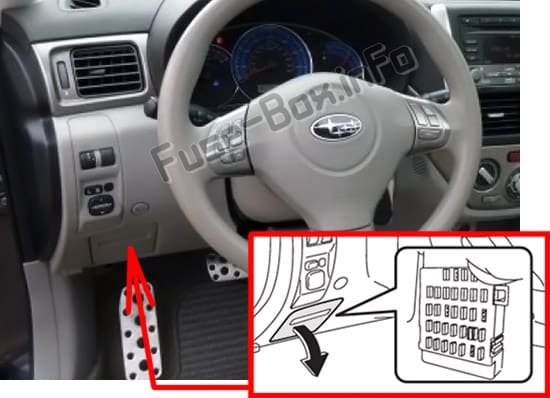 The location of the fuses in the passenger compartment: Subaru Impreza (2008-2011)