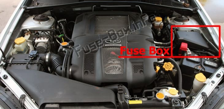 The location of the fuses in the engine compartment: Subaru Legacy (2005-2009)
