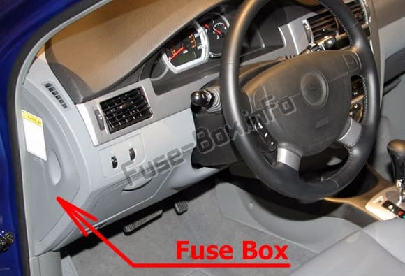 The location of the fuses in the passenger compartment: Suzuki Forenza / Reno (2003-2009)