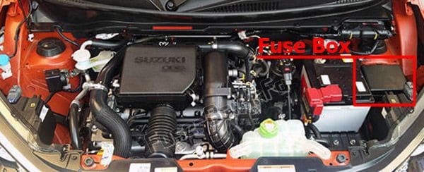 The location of the fuses in the engine compartment: Suzuki Ignis (2016-2019-..)