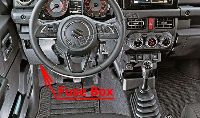 The location of the fuses in the passenger compartment: Suzuki Jimny (2018, 2019, 2020-…)