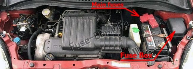 The location of the fuses in the engine compartment: Suzuki Swift (2004-2010)