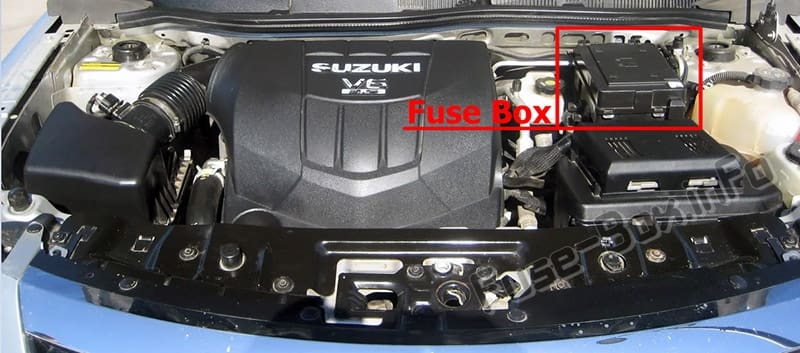 The location of the fuses in the engine compartment: Suzuki XL7 (2006-2009)