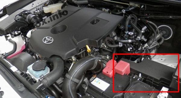 The location of the fuses in the engine compartment: Toyota Hilux (2015-2019-..)