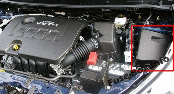 The location of the fuses in the engine compartment: Toyota Matrix (2009-2014)