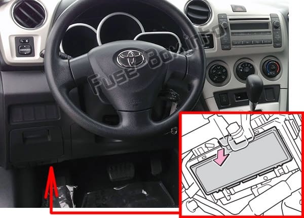 The location of the fuses in the passenger compartment: Toyota Matrix (E140; 2009-2014)