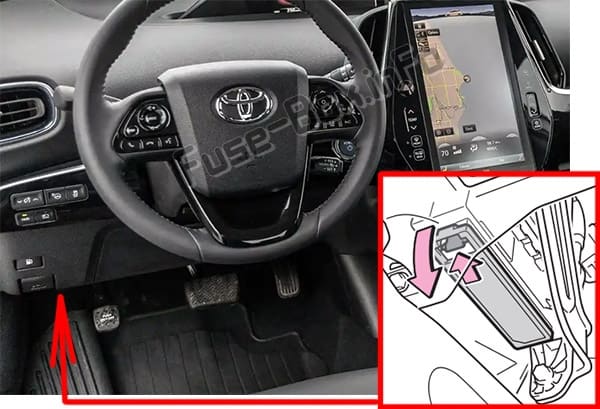The location of the fuses in the passenger compartment: Toyota Prius (XW50; 2016-2019-..)