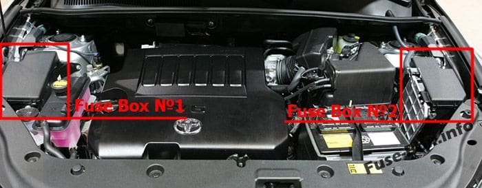 The location of the fuses in the engine compartment: Toyota RAV4 (2006-2012)