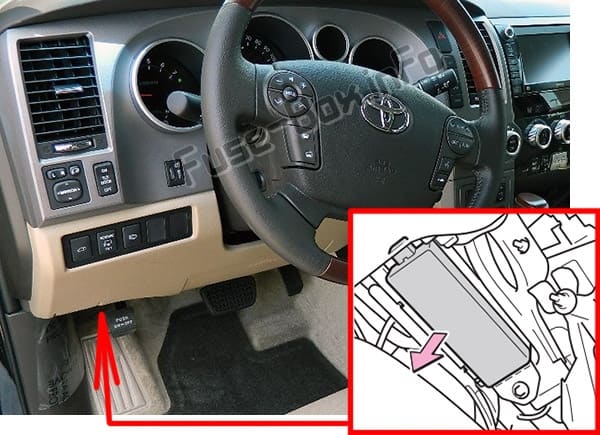 The location of the fuses in the passenger compartment: Toyota Sequoia (2008-2017)