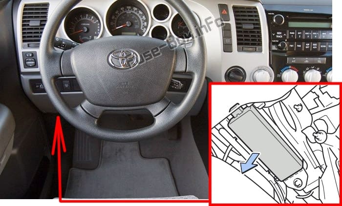 The location of the fuses in the passenger compartment: Toyota Tundra (2007-2013)