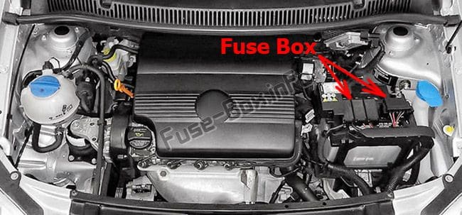 The location of the fuses in the engine compartment: Volkswagen Fox (2004-2009)