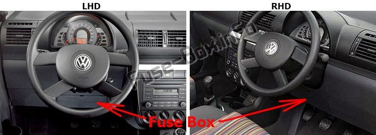 The location of the fuses in the passenger compartment: Volkswagen Fox (2004-2009)