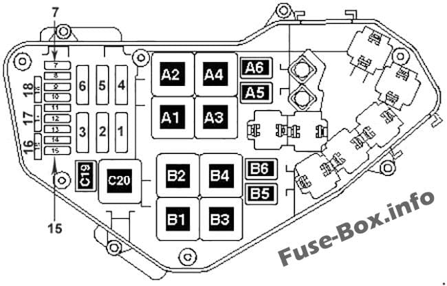 Under-hood fuse box diagram (diesel): Volkswagen Touareg (2002, 2003, 2004, 2005)