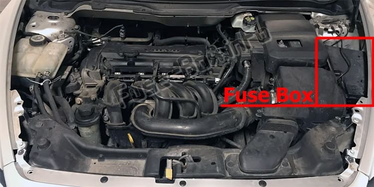 The location of the fuses in the engine compartment: Volvo S40 (2004-2012)